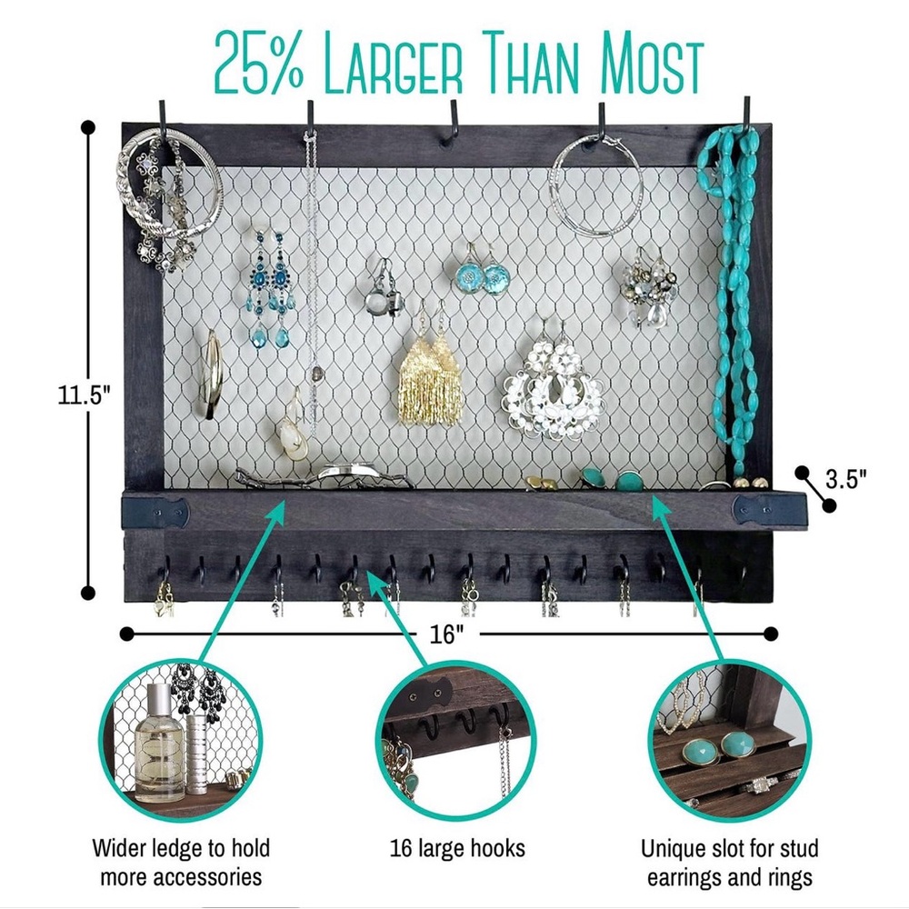Source Unknown Black and Brown Jewelry Organizer with Mesh Design